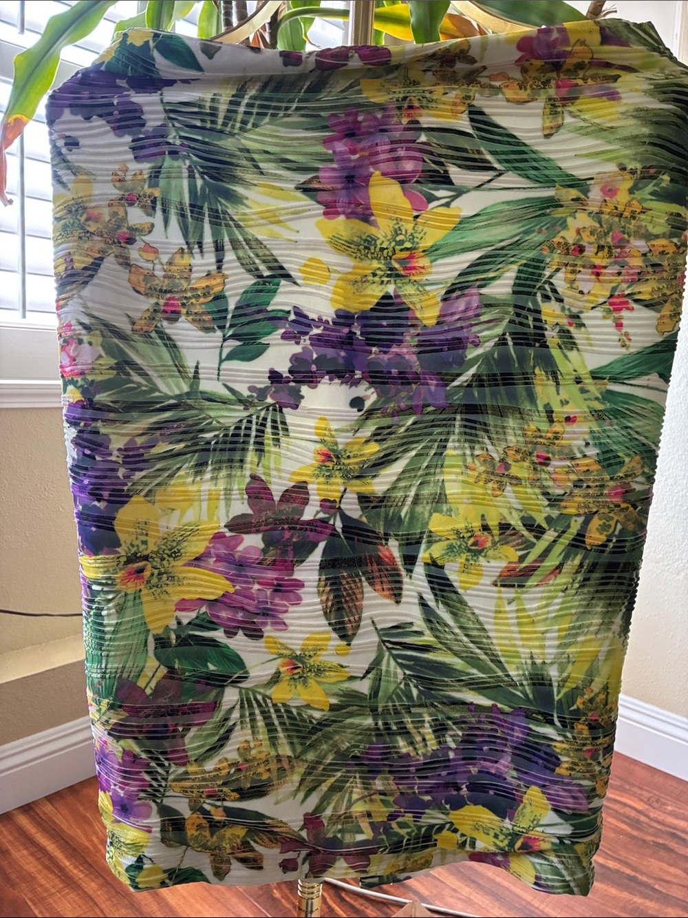 Jennifer Lopez Tropical Floral Pencil Skirt in Yellow, Purple, Green